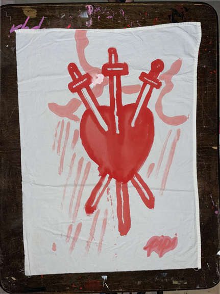 bloodbath / 3 of swords / 3’ x 4’ ft / painting on white sheet
