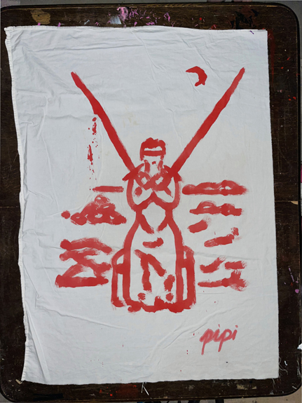 bloodbath / 2 of swords / 3’ x 4’ ft / painting on white sheet