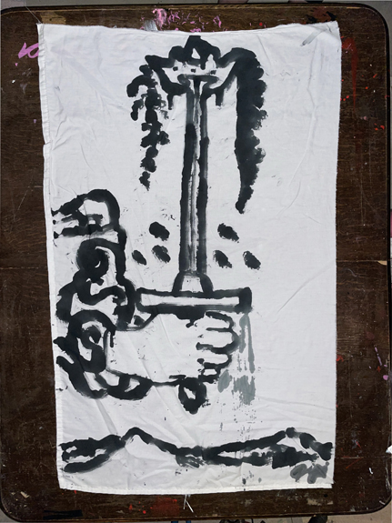 paint it black / ace of swords / 3’ x 4’ ft / painting on white sheet