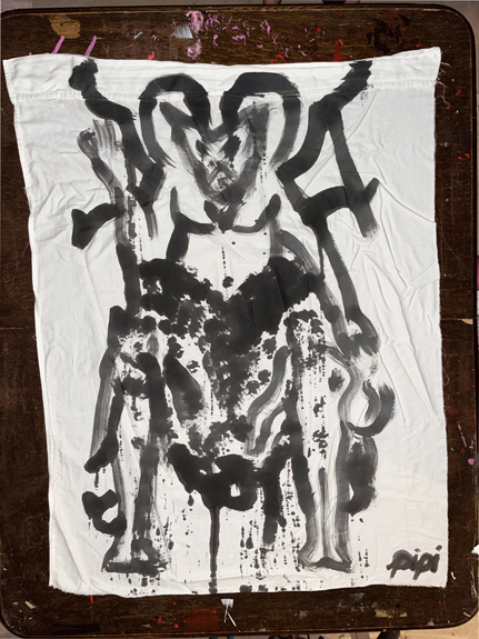 paint it black / the devil / 3’ x 4’ ft / painting on white sheet