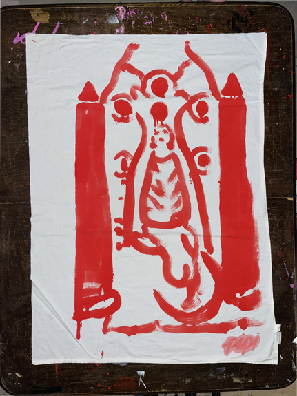 bloodbath / the high priestess / 3’ x 4’ ft / painting on white sheet