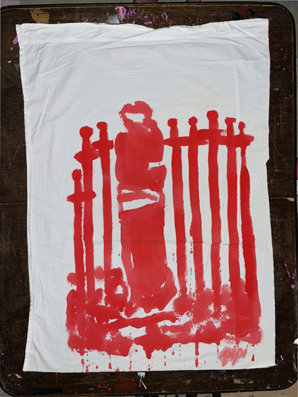 bloodbath / 8 of swords / 3’ x 4’ ft / painting on white sheet