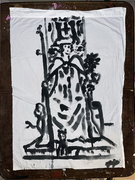 paint it black / queen of wands / 3’ x 4’ ft / painting on white sheet