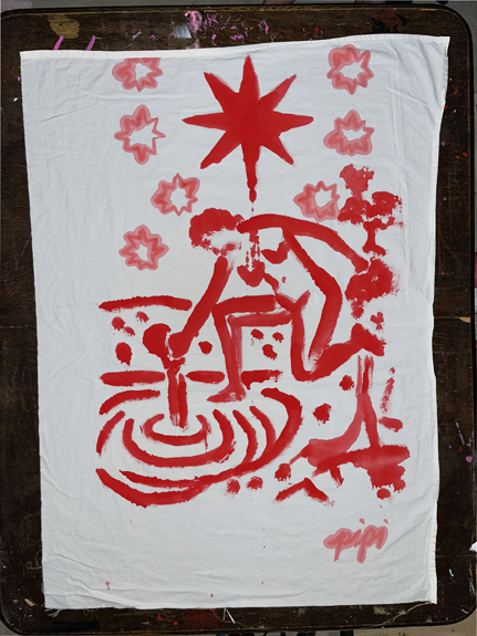 bloodbath / star / 3’ x 4’ ft / painting on white sheet