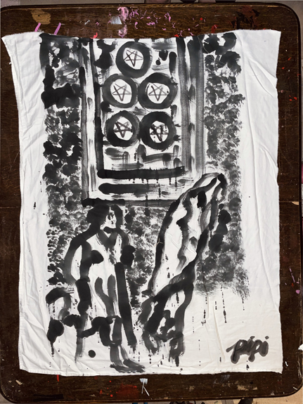 paint it black / destitute / 3’ x 4’ ft / painting on white sheet