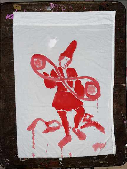 bloodbath / juggler / 3’ x 4’ ft / painting on white sheet