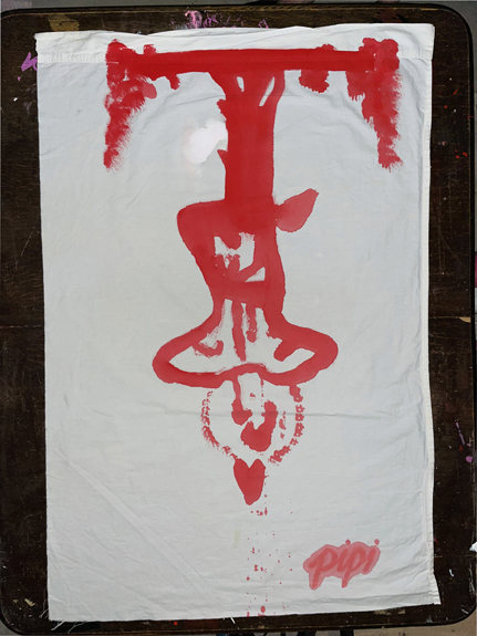 bloodbath / hanged man / 3’ x 4’ ft / painting on white sheet